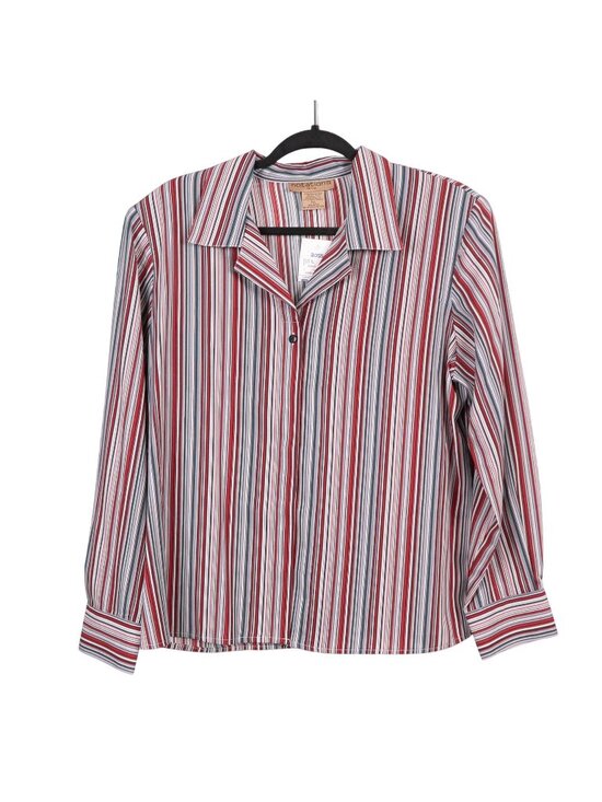 Notations Tops - Retro Striped Satin Shirt PXL Petite XL Womens Red White Blue Collar Button Up